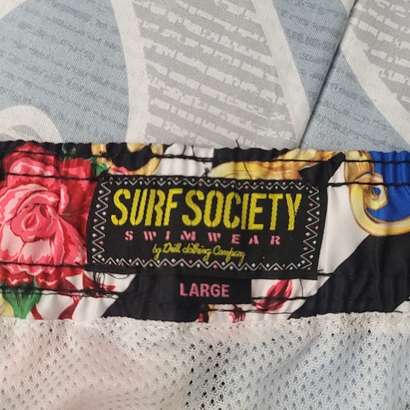 Surf Society Mens Baroque  Drawstring Lined Swim  Board SHORTS Size Large - Picture 6 of 8